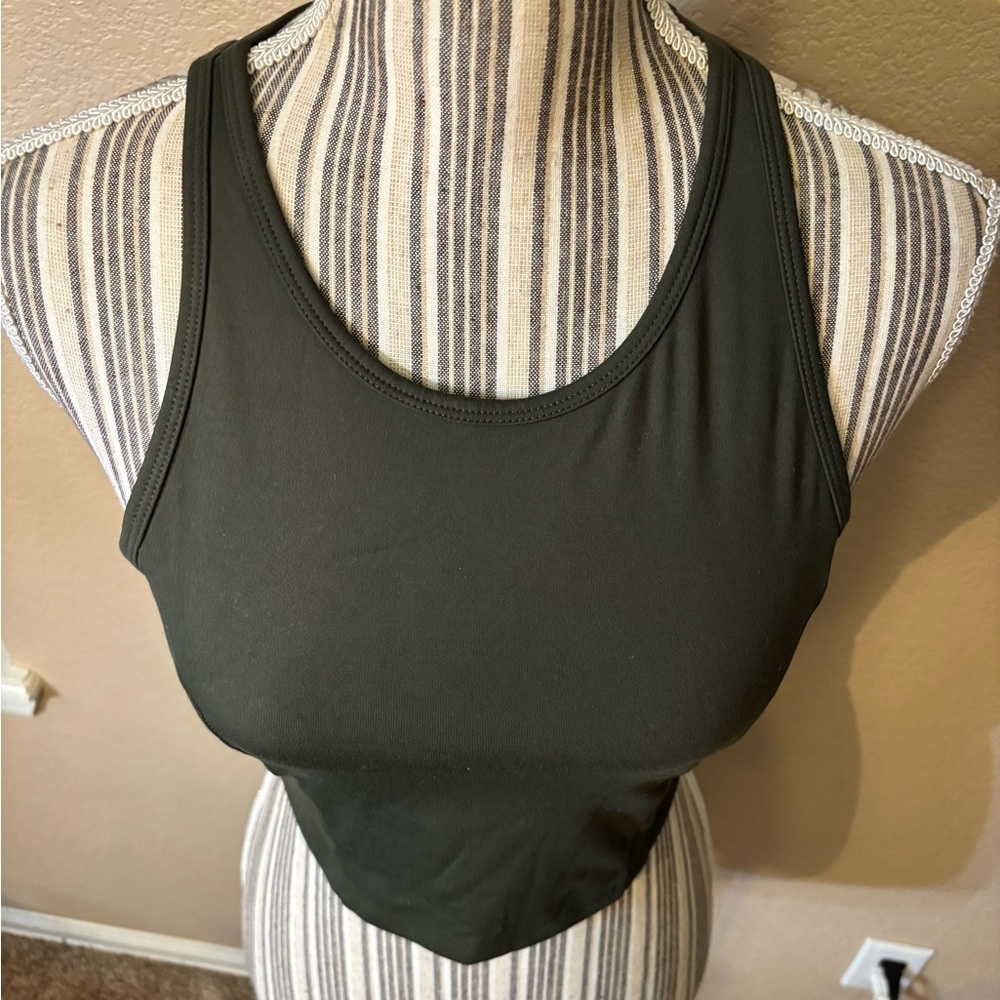 All in Motion Athletic Tank Top Medium Olive Green Racerback Mesh Panel Stretchy - Picture 2 of 14